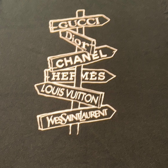 Designer Signpost Graphic Short Sleeve Cotton Tee Shirt in Black Size Large - Picture 3 of 5